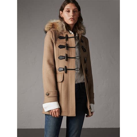 burberry fur duffle coat|burberry duffle coat for women.